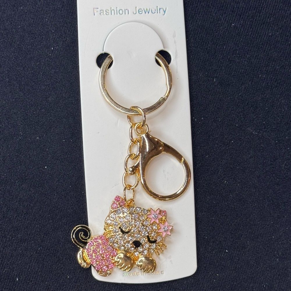 Mint BAG CHARM Sparkly Sleeping Kitty Cat  Keychain/Purse Charm Pink